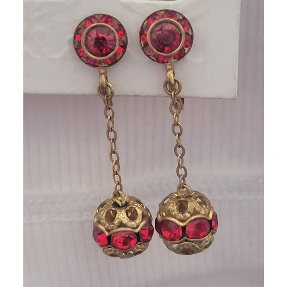Stunning Vintage Austrian Red Dangle Drop Earrings 1950s 1960s UNIQUE